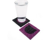 Modern Cat Face Coasters - Set of 2 (Purple and Black)