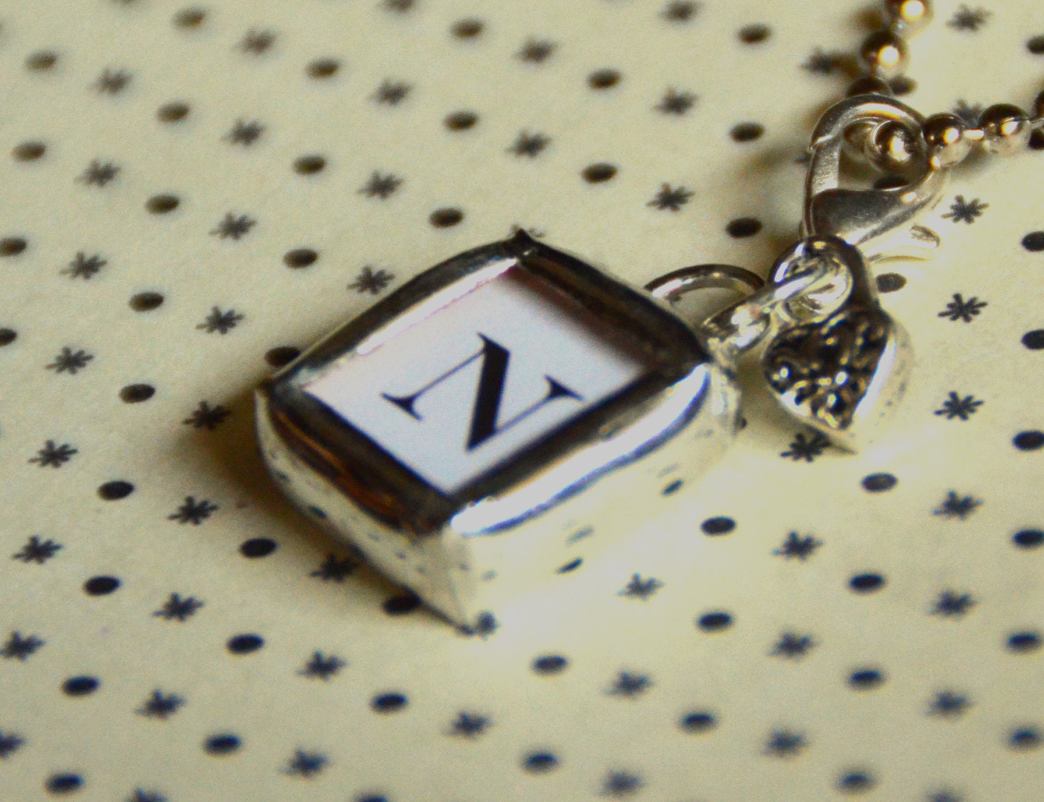 1/2 Inch X 1/2 Inch Tiny Initial Soldered Charm Pendant with Heart and 30" Ball Chain
