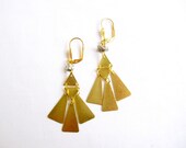Fan Geometric Earrings,  Pyrite Triangle Brass Earrings- Tribal Inspired Jewelry