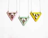 Triangle Pyramid Studded Necklace in Mint, Pink or Yellow - Color of Your Choice,