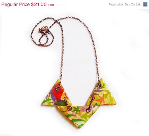 SUMMER SALE Autumn Leaves Geometric Necklace - Handmade Clay Triangle Necklace