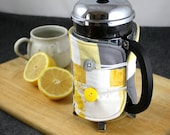 French Press Coffee Cozy in Gray Yellow and White by Nstarstudio