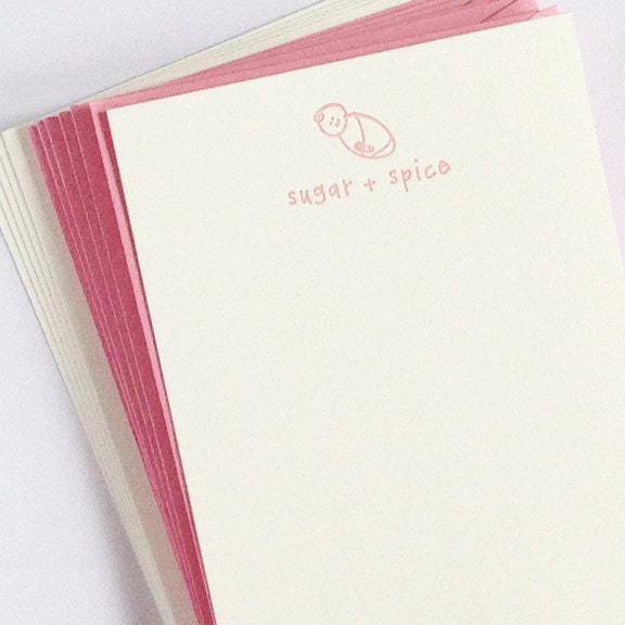New Baby Sugar and Spice Letterpress Notecard Set of 6