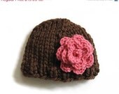 Sale Knit baby hat, baby girl hat with flower, knit girl hat, baby knit beanie, 6-12 months, ready to ship