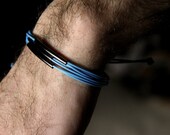 for him - adjustable bracelet gunmetal and blue waxed cotton - men and unisex bracelet