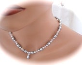 SET of 5 Bridesmaid Necklace and Earrings Bridal Jewelry set with Swarovski Pearls and Crystals Grey Bridesmaid Jewelry