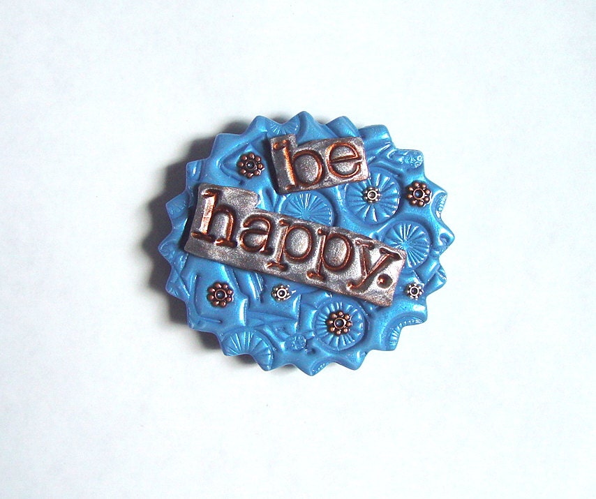 Be Happy Vintage Bicycle Magnet-Polymer Clay Collage Art Magnet