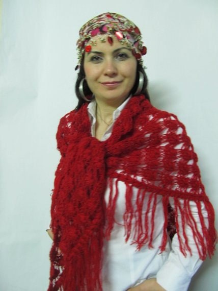 Red shawl -dark red shawl Crochet shawl ..wedding bridal shawl,