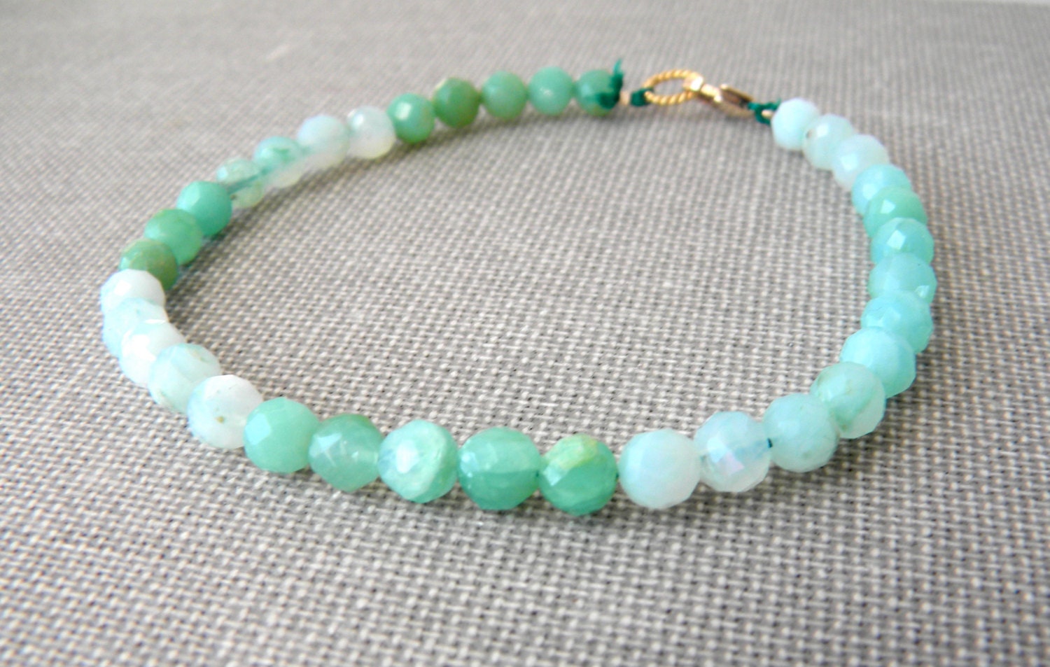 Peruvian Opal Bracelet.  Gold. Silk.