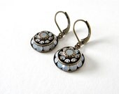 Opalite Earrings.  Aged Brass.  Vintage Style.