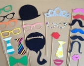 Photo Props Party Pack PHOTOBOOTH PROPS Wedding Photo Booth Props Set of 23 Party Decorations Party Supplies Mustache on a Stick