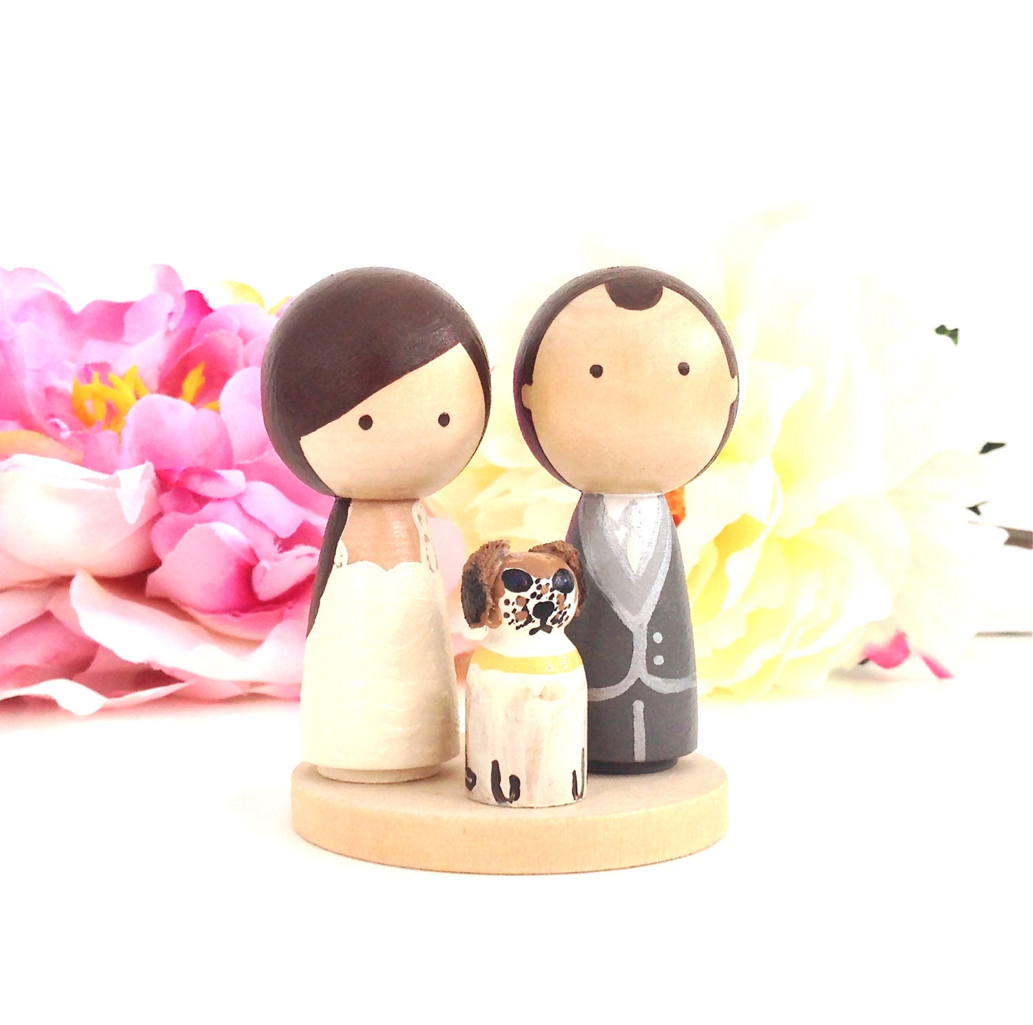 Custom WEDDING CAKE TOPPER With Pet and Mini Circle Stand Kokeshi Doll Wedding Cake Toppers Cute Cake Toppers
