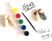 DIY Wedding Cake Topper Set Do It Yourself Paint Kit Wood Peg Dolls Bride Groom Naked Ready To Paint  Bridal Cupcake Toppers Keepsake