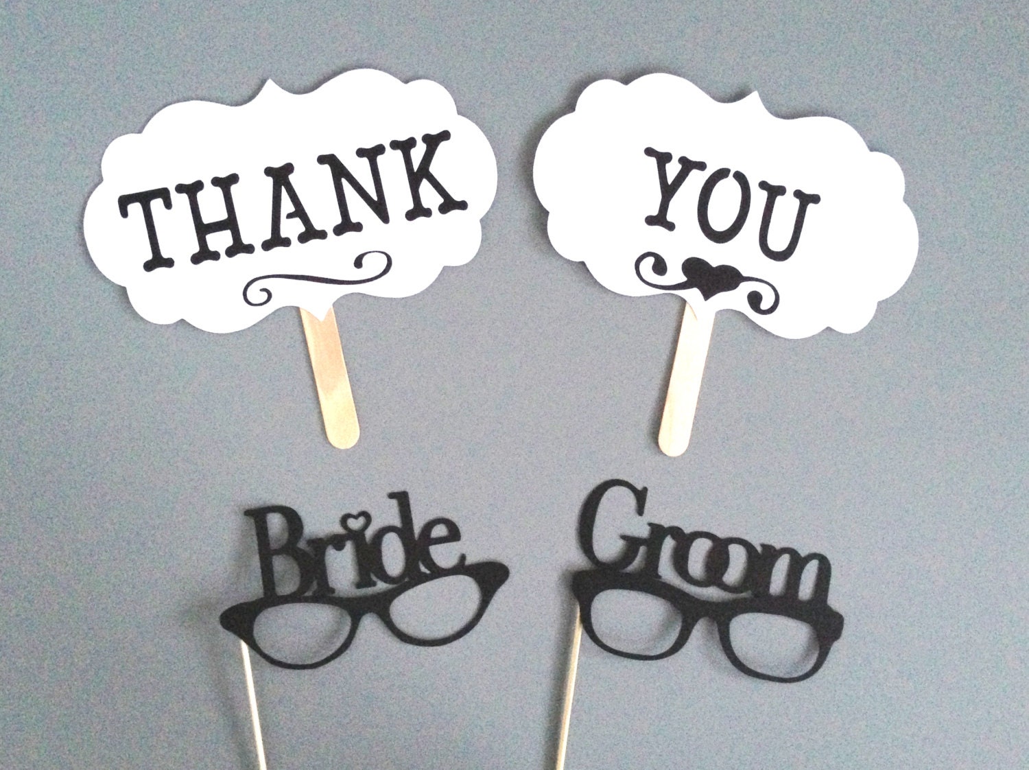 Thank You Signs with Bride and Groom Glasses Photo Props Photo Booth Props Photobooth Props Wedding Sign Thank You Paddles