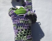 Crochet Water Bottle Holder and Water Bottle in Purple and Green Mother's Day Gift
