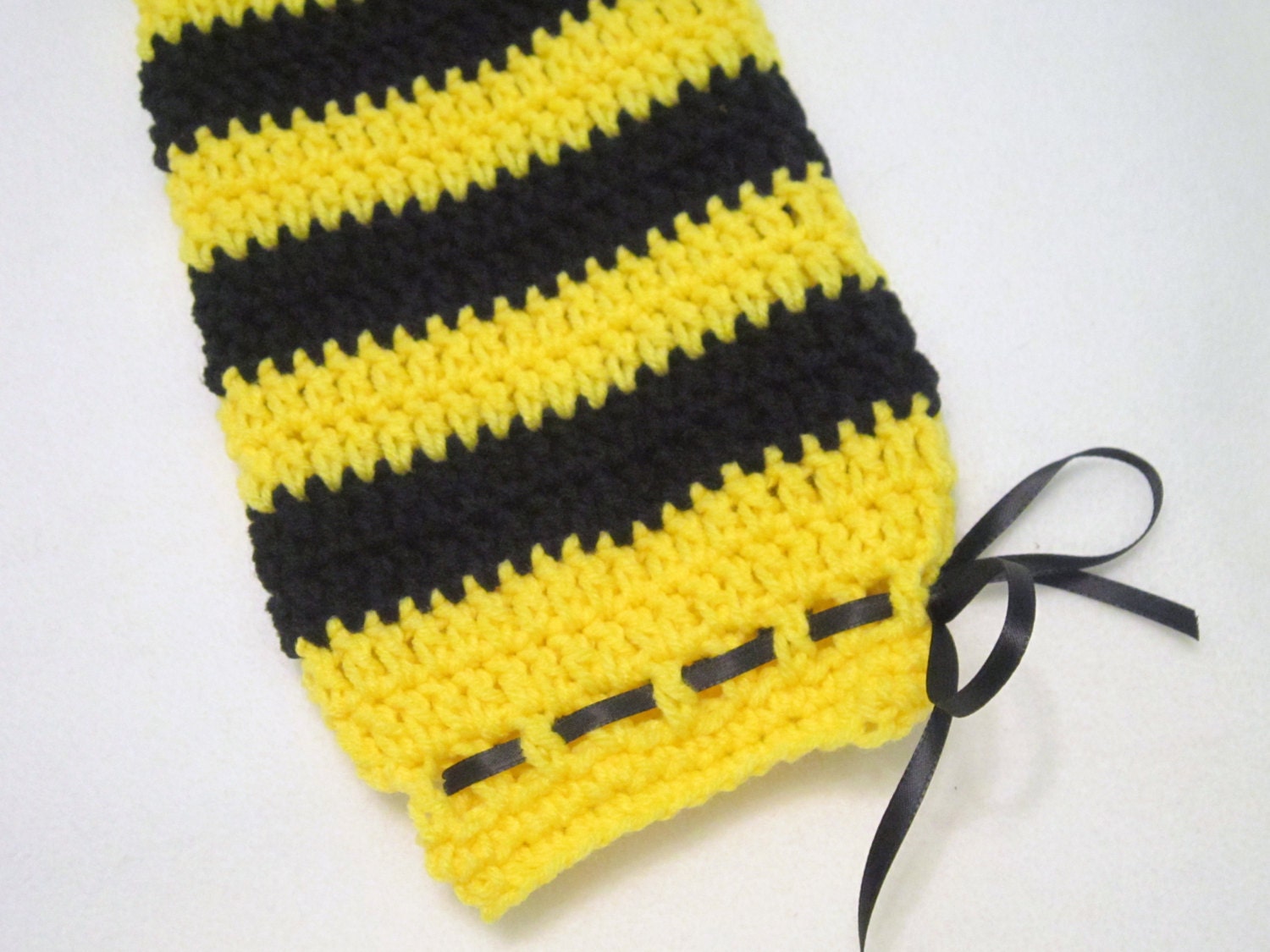 Crocheted Plastic Bag Holder Bee Striped Yellow and Black