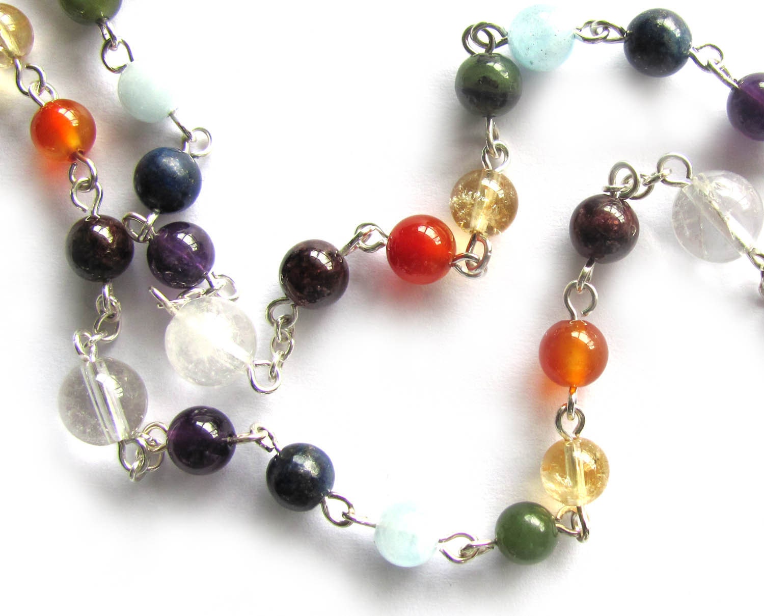 Chakra Strand Necklace, Meditation Beads, Prayer Beads, Rosary  Necklace in Sterling Silver