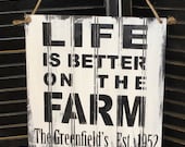 LIFE is Better at the FARM Sign/White/Personalized/Farm Sign