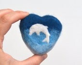 Felted Soap Blue Heart with a Dolphin ( Plumeria )