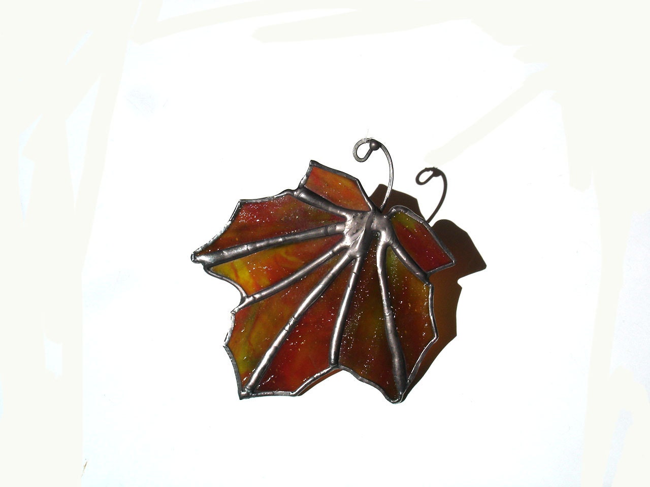 Maple leaf suncatcher stained glass autumn orange red green window decor