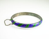 Vintage Mid Century Modern Sterling Enamel Hinged Bangle Bracelet