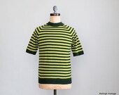 Vintage 1960s MENS Sweater : 60s MOD Striped Knit Shirt