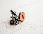 Custom Leather Cufflinks - Limited Edition - personalize with initials - Set of 2 - Gunmetal or Copper over Gunmetal hardware