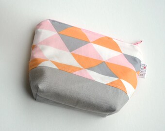 Organic Make up Pouch - Modern Geometric in Soft Gray, Orange, Pink and White