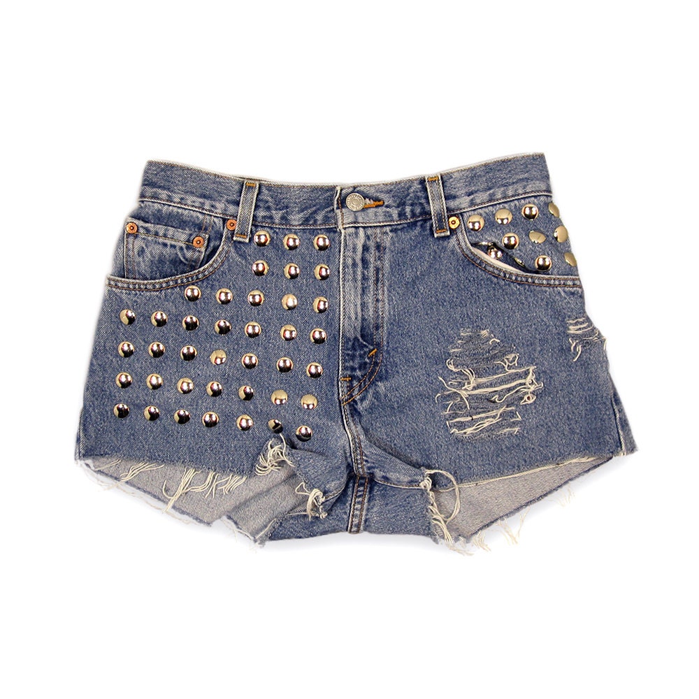 Studded Shorts / Vintage Levis High Waisted Denim Shorts Cut Offs / 29 Waist