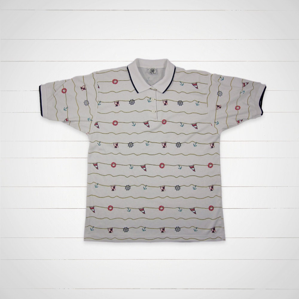 80s Vintage Shirt  / 1980s Nautical Polo Shirt / Preppy Sailing Polo
