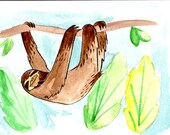 5x7 Watercolor of a sloth