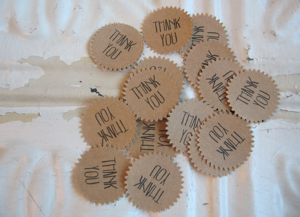 20 Kraft Label Stickers- STARBURST Thank you