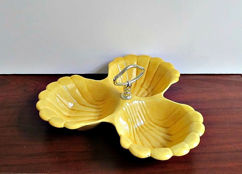 Yellow California Pottery Divided Serving Dish