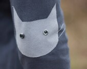 Classic cat cardigan - boyfriend fit sweater with smoke grey cotton knit and elbow patches, made in america v-neck  - large