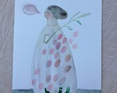Vase person with green chairs - original water colour illustration