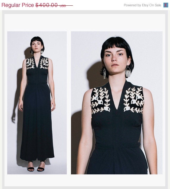 SALE Vintage 1940s Birds and Laurel Sequined  Floor Length Maxi Dress