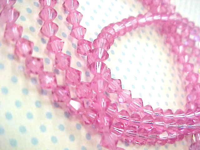 Vintage Pink Crystal Glass Beads 34" Long Supplies Jewelry Artist Embellishments