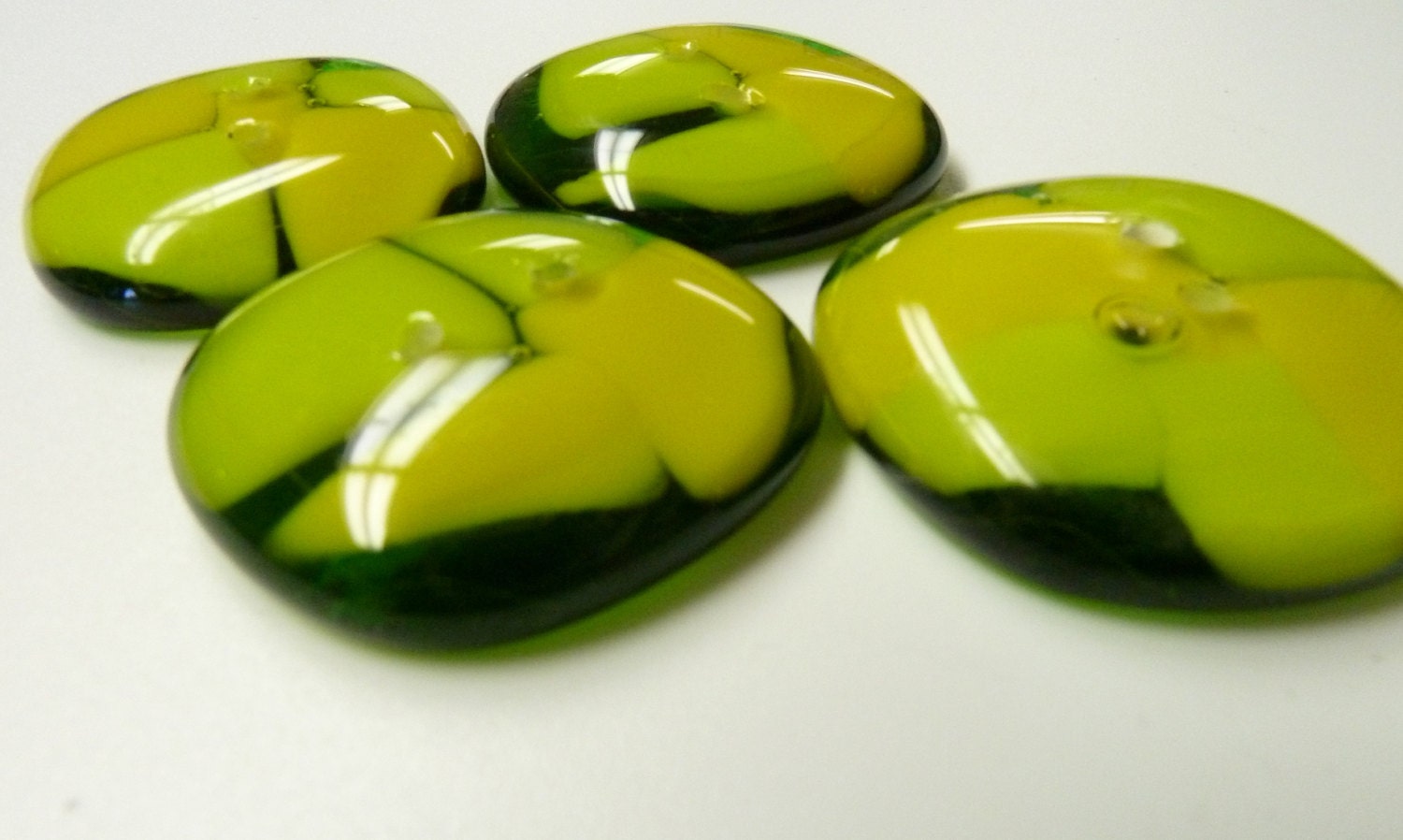 Set of Four Green and Yellow Fused Glass Buttons