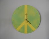 Vinyl Record Clock - Lime Green and yellow Peace SIgn