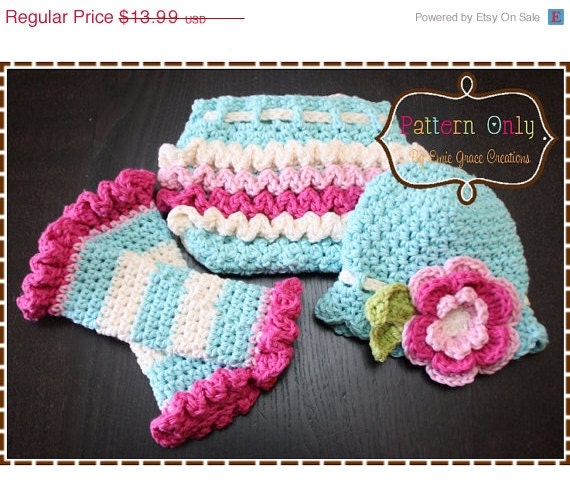 ON SALE Headband Hat, Diaper Cover and Leg Warmers Pattern SET - Kennedy - 220, 710, 707