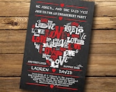 Vintage Chalkboard Heart Theme- Engagement Party Invitation, Digital or Printed