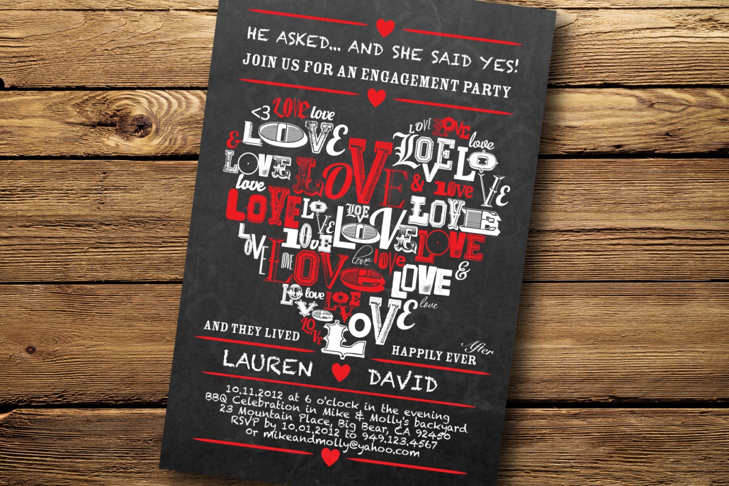 Vintage Chalkboard Heart Theme- Engagement Party Invitation, Digital or Printed