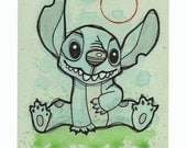 Stitch Original Mini Ink & Watercolor Drawing on Card Stock Paper
