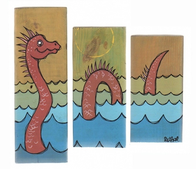 Lake Lizard - Original 3 Panel Acrylic Painting on Recycled Wood