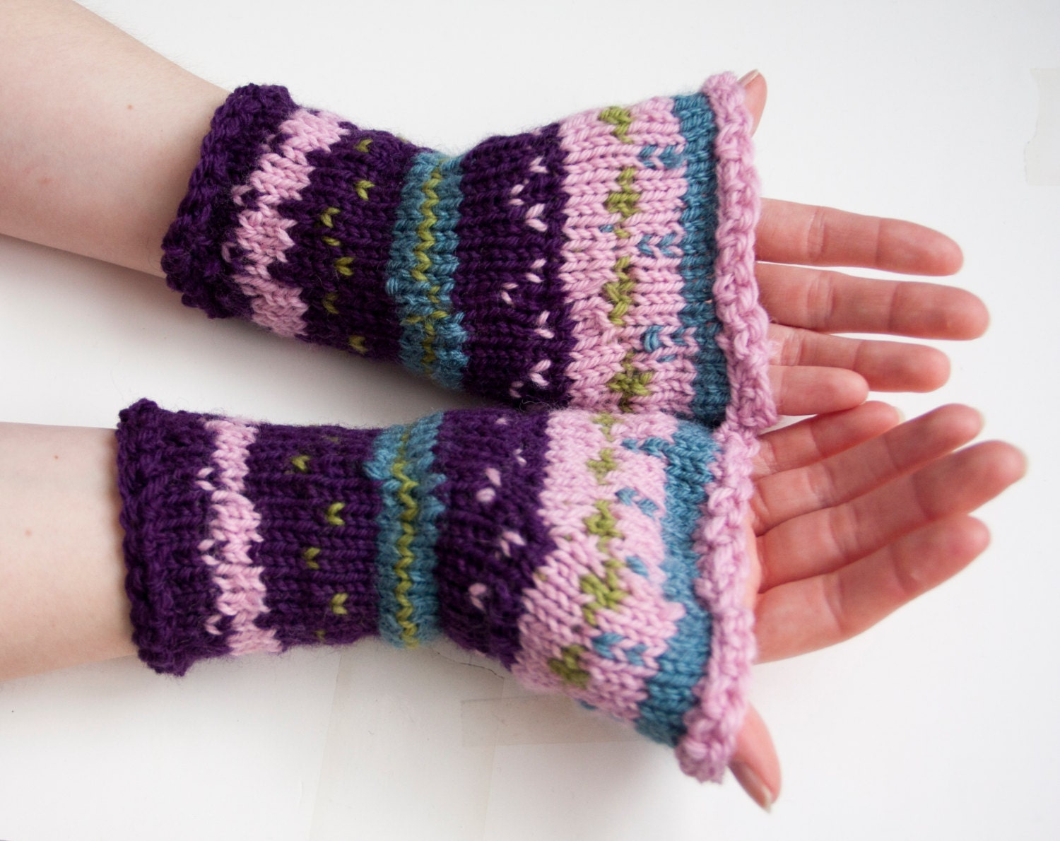 Knit Fairisle Wool fingerless gloves/ arm warmers