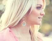 Double Hoop Dangling Earrings with Blue Chalcedony and Clear Quartz
