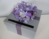 Gray Wedding Card Box-Shown with Lavender Purple Hydrangeas Tulips Can Customize Flowers and Colors