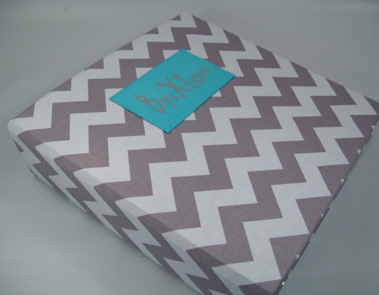 Baby memory book GREY CHEVRON boy girl LARGE modern gray zig zag blue teal turquiose custom personalized album name 8.5x11 150 pages