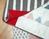 Baby or Toddler Quilt in Reds and Blues and Grays, ready to ship