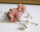 Earrings. Jewelry, Gorgeous, Flower, Dangle, OOAK, Pink, For Her.